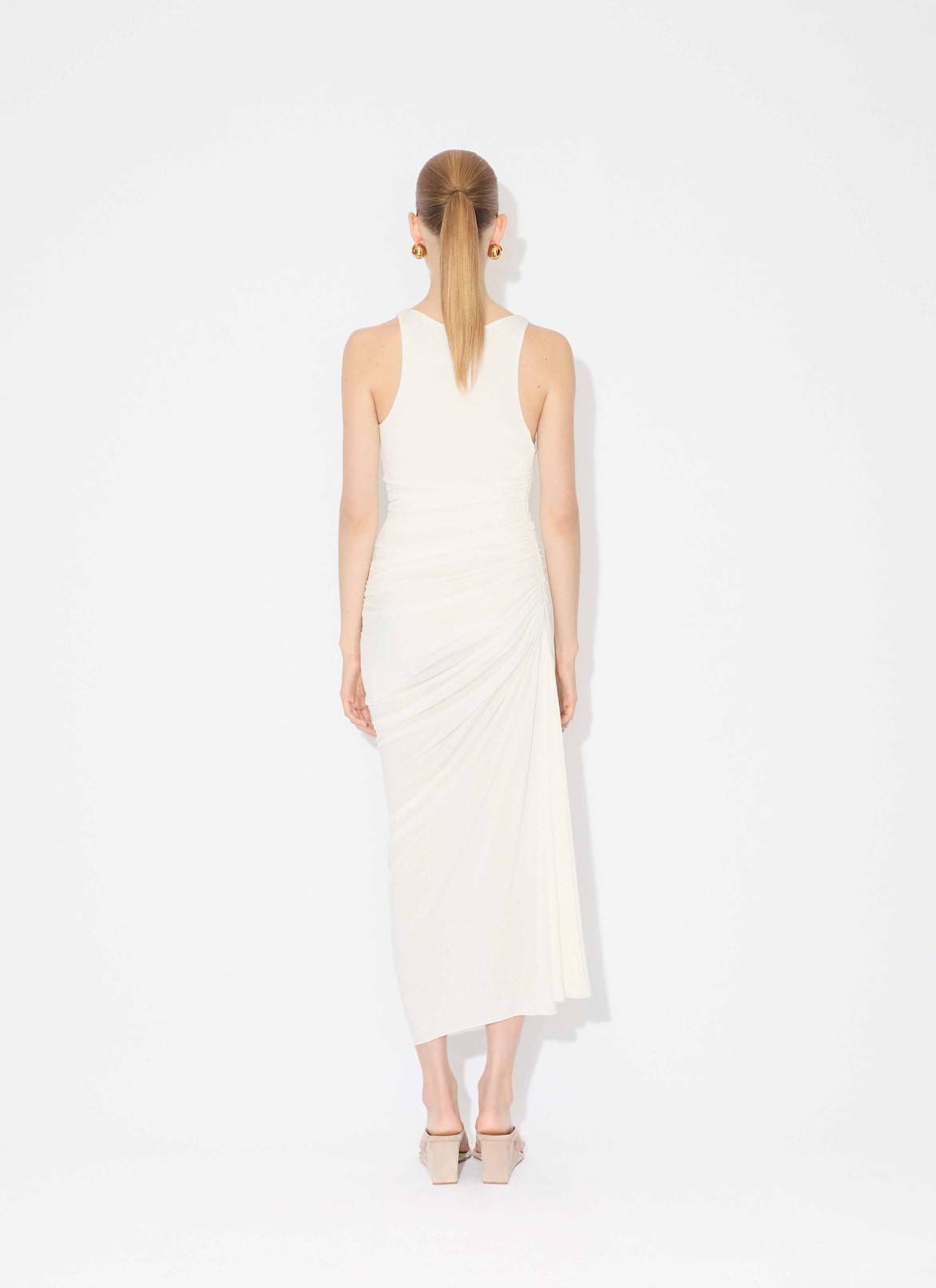 SOFT JERSEY ASYMMETRICAL GATHERED DRESS ALAÏA WHITE SOFT JERSEY ASYMMETRICAL GATHERED DRESS